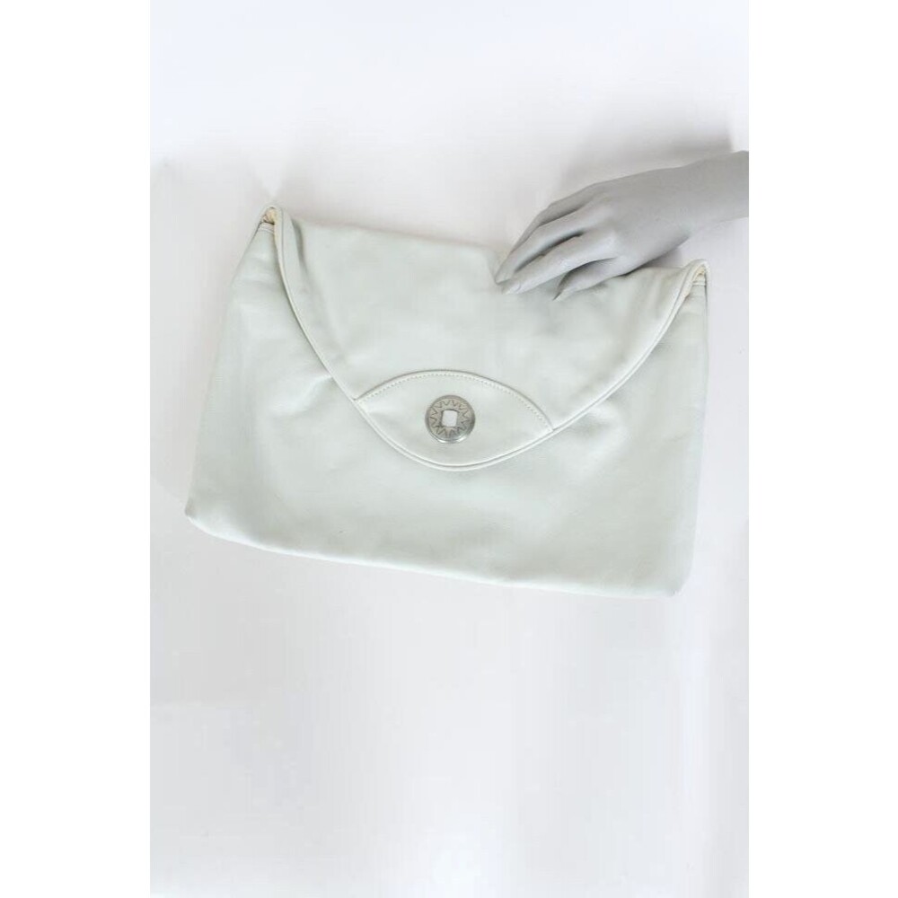 Vintage 1980s 80s Large Oversized Cream Leather Clutch Bag Purse Statement